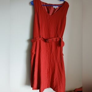 Linea Donna Dress Red Belted Sleeveless pockets Size 18
